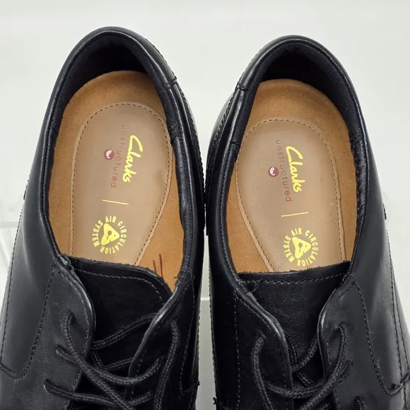 Clarks Unstructured Mens Black Leather Lace-Up Shoes Casual Size 11 W Pre-owned