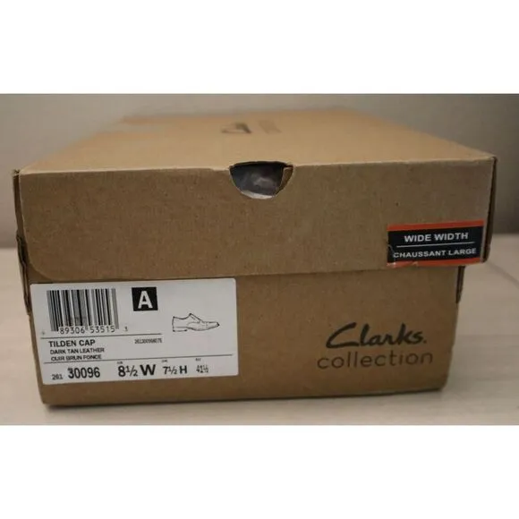 Clarks 26130096 Men's Sz 8.5W Dark Tan Leather Tilden Cap-Toe Dress Shoes