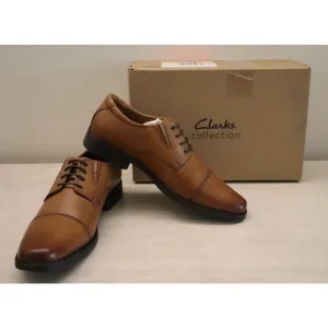 Clarks 26130096 Men's Sz 8.5W Dark Tan Leather Tilden Cap-Toe Dress Shoes