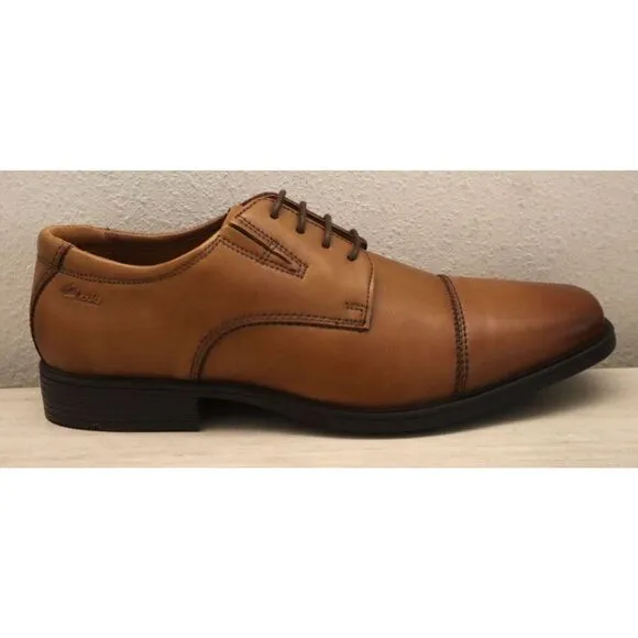 Clarks 26130096 Men's Sz 8.5W Dark Tan Leather Tilden Cap-Toe Dress Shoes