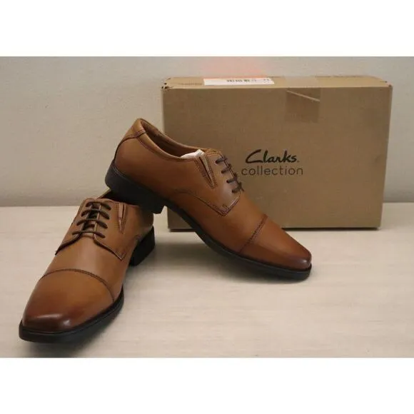 Clarks 26130096 Men's Sz 8.5W Dark Tan Leather Tilden Cap-Toe Dress Shoes