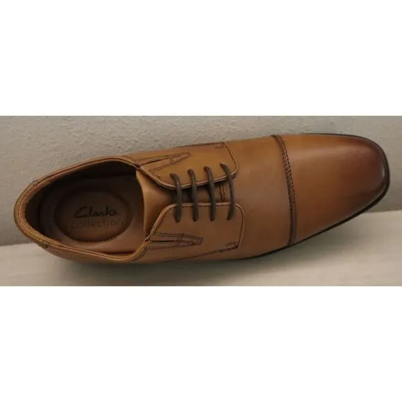 Clarks 26130096 Men's Sz 8.5W Dark Tan Leather Tilden Cap-Toe Dress Shoes