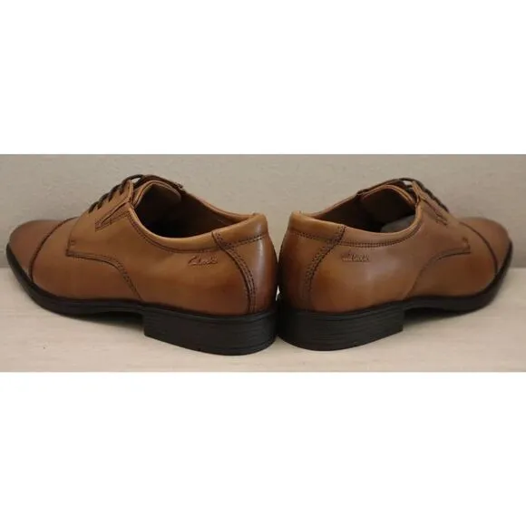 Clarks 26130096 Men's Sz 8.5W Dark Tan Leather Tilden Cap-Toe Dress Shoes