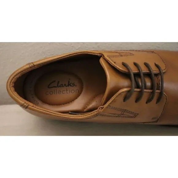 Clarks 26130096 Men's Sz 8.5W Dark Tan Leather Tilden Cap-Toe Dress Shoes