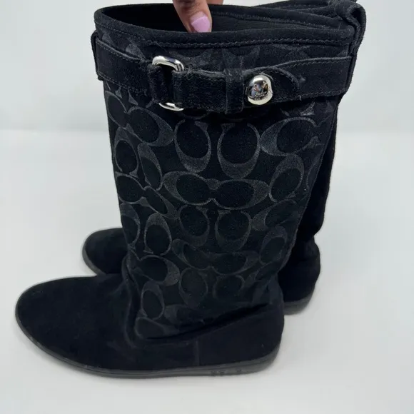 Coach Black Logo Suede Leather Winter Boots