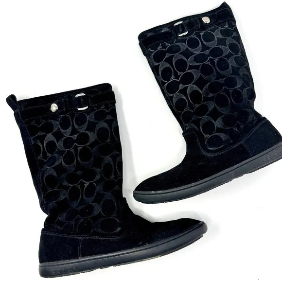 Coach Black Logo Suede Leather Winter Boots