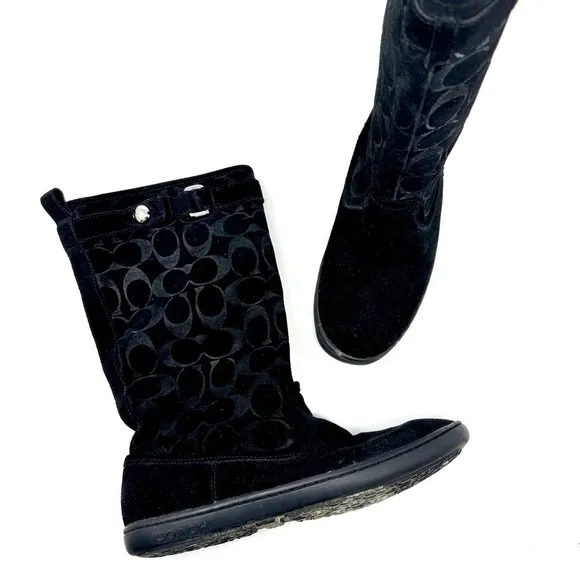 Coach Black Logo Suede Leather Winter Boots