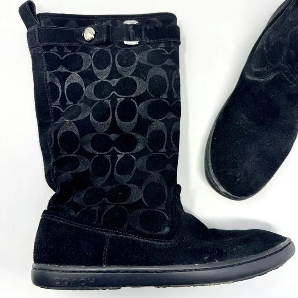 Coach Black Logo Suede Leather Winter Boots