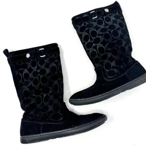 Coach Black Logo Suede Leather Winter Boots