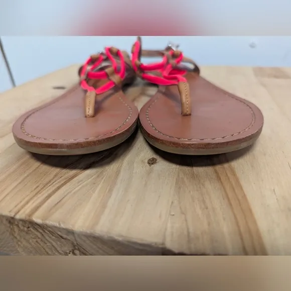 Coach Coco Fluorescent Pink and Leather Thong Sandals 7 Flats Summer