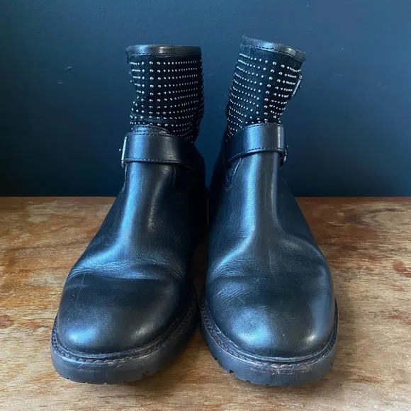 Coach Gates Studded Black Leather Moto Boots Sz 7B