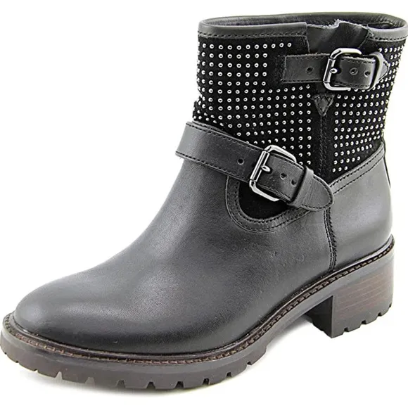Coach Gates Studded Black Leather Moto Boots Sz 7B