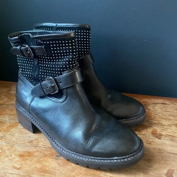 Coach Gates Studded Black Leather Moto Boots Sz 7B