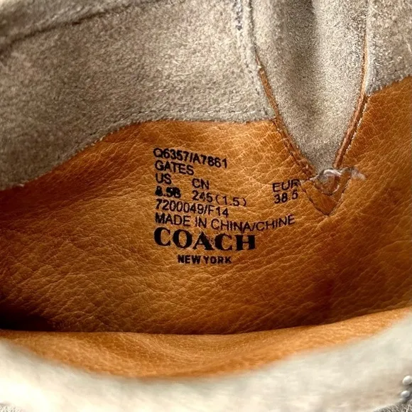 Coach Gates Taupe Gray Tan Suede Studded Moto Buckle Combat Boots Size 8.5