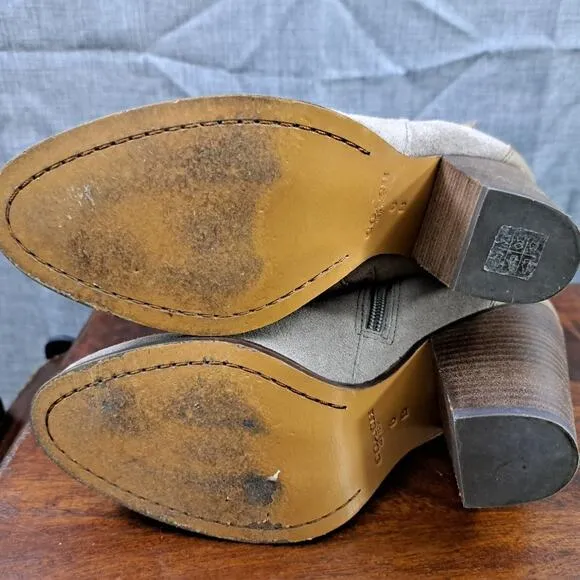 Coach Hewes Tan Suede Ankle Boots Heels Sz 6B