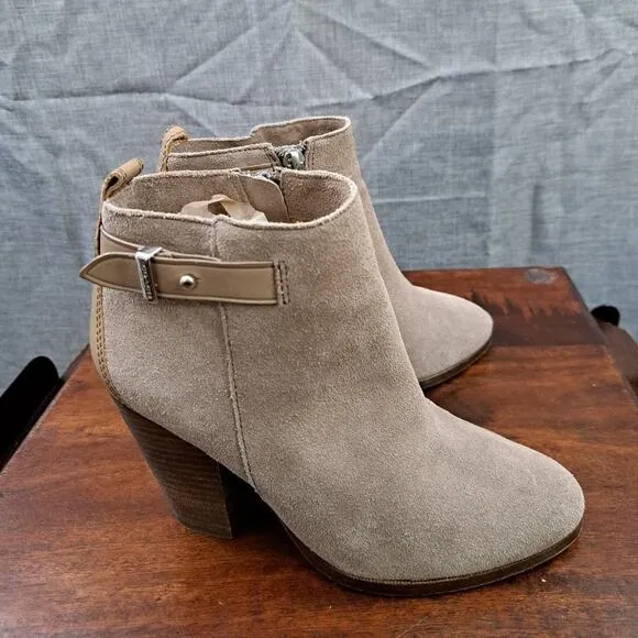 Coach Hewes Tan Suede Ankle Boots Heels Sz 6B