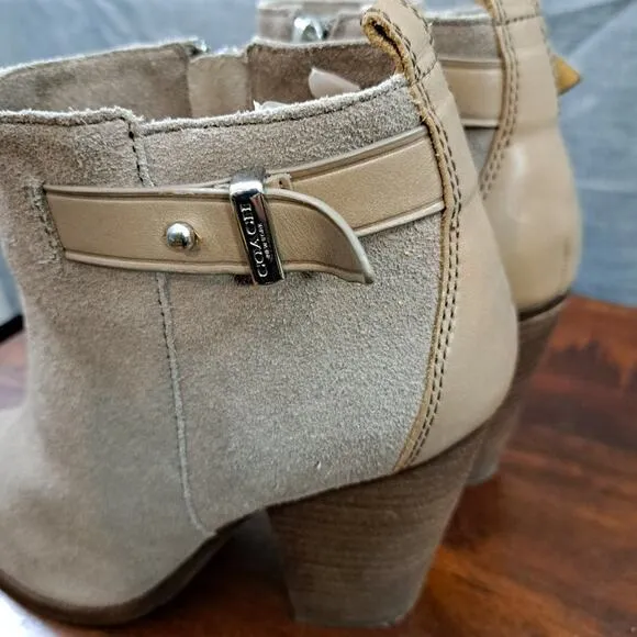 Coach Hewes Tan Suede Ankle Boots Heels Sz 6B