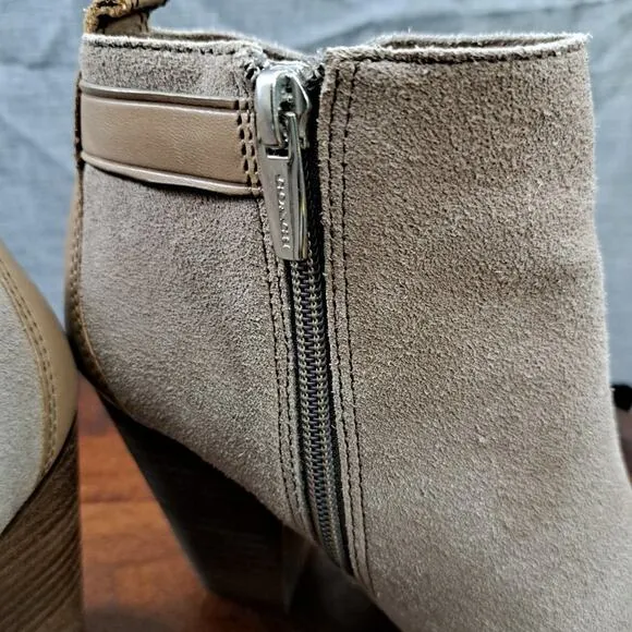 Coach Hewes Tan Suede Ankle Boots Heels Sz 6B