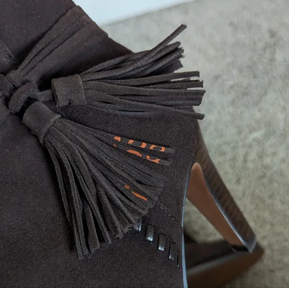 Coach Jessie Suede Silky Nappa Tassel Chestnut Brown Boots sz 7