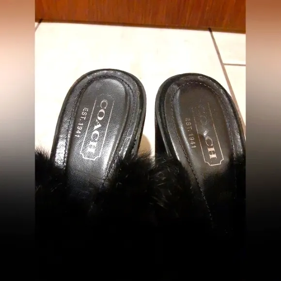 Coach Kaela Women's Leather Clog Shoes Black Siede Fur Size 7.5B Made In Italy