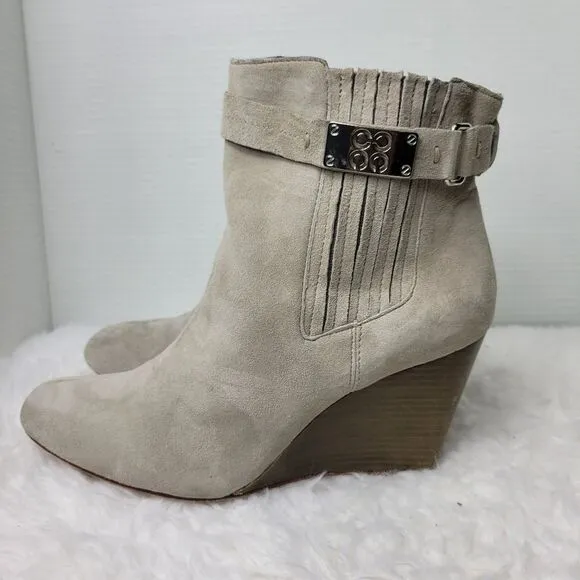 Coach Letty Womens Size 9.5 B Gray  Suede Ankle Wedge Heel Boots Bootie