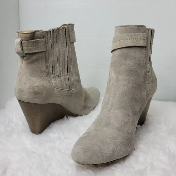 Coach Letty Womens Size 9.5 B Gray  Suede Ankle Wedge Heel Boots Bootie