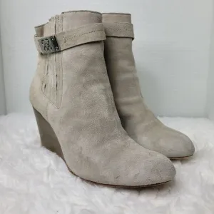 Coach Letty Womens Size 9.5 B Gray  Suede Ankle Wedge Heel Boots Bootie