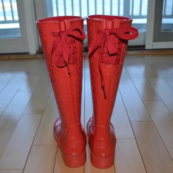 COACH Rubber Rain Boots Classic C Pink Size 5