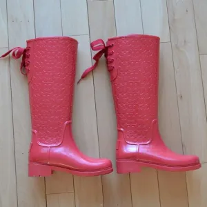 COACH Rubber Rain Boots Classic C Pink Size 5