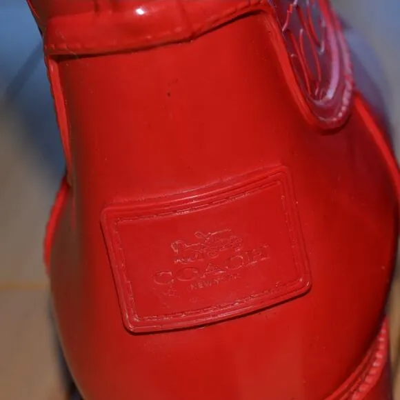 COACH Rubber Rain Boots Classic C Pink Size 5