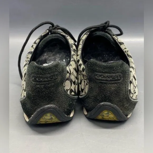 Coach Shoes Womens Sz 8Black Lace Up Canvas Suede Logo Trainers Designer Shoe