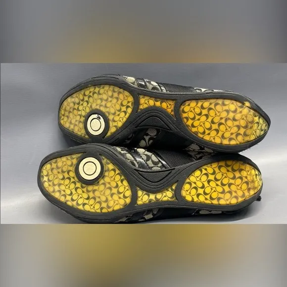 Coach Shoes Womens Sz 8Black Lace Up Canvas Suede Logo Trainers Designer Shoe