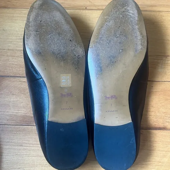 COACH Sienna Leather Slide Loafer Shoes Mule Black Gold Women's sz 7