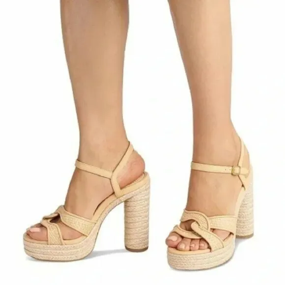 Coach Talina Platform Raffia Dress Sandals, espadrilles, chunky heel, new, sz 9