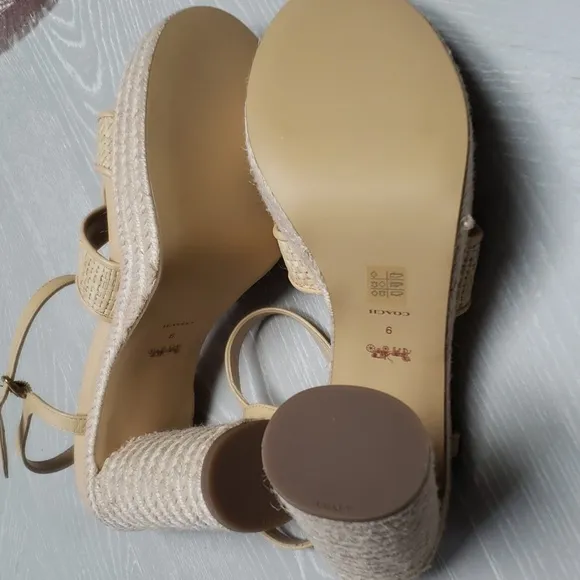 Coach Talina Platform Raffia Dress Sandals, espadrilles, chunky heel, new, sz 9