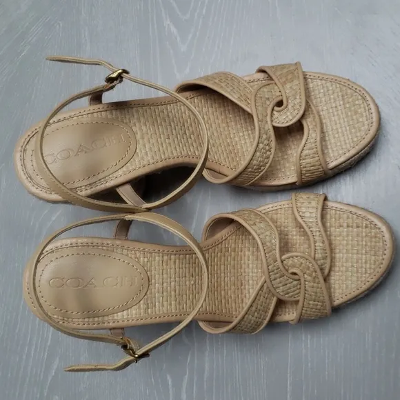 Coach Talina Platform Raffia Dress Sandals, espadrilles, chunky heel, new, sz 9