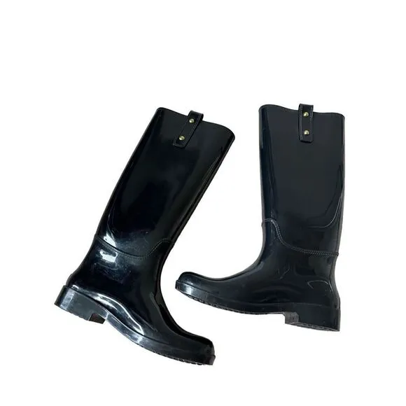 Coach Tasha Black Shiny Finish Rubber Boots Size 6 Rare