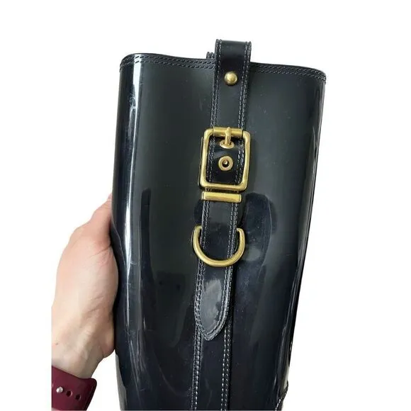 Coach Tasha Black Shiny Finish Rubber Boots Size 6 Rare