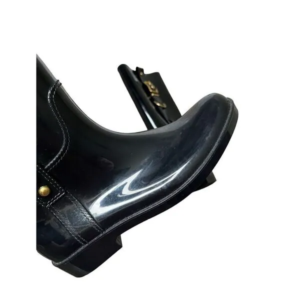 Coach Tasha Black Shiny Finish Rubber Boots Size 6 Rare