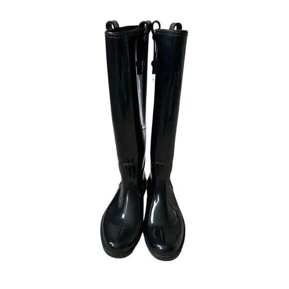 Coach Tasha Black Shiny Finish Rubber Boots Size 6 Rare