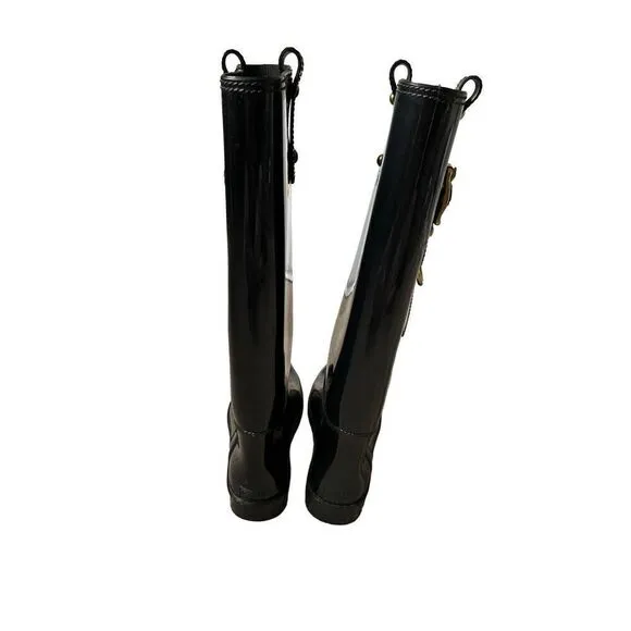 Coach Tasha Black Shiny Finish Rubber Boots Size 6 Rare