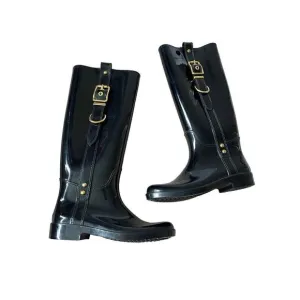 Coach Tasha Black Shiny Finish Rubber Boots Size 6 Rare