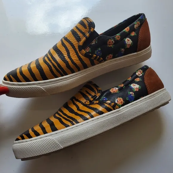 Coach Tiger Print Shoes Sneakers Leather Orange Black Women Size 9 Spring Summer