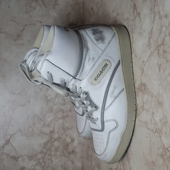 Coach Vintage Style Distress Women's White High-Top Sneakers New Size 10