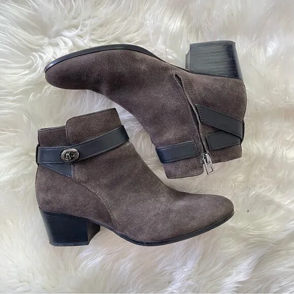 Coach | Women’s Patricia Ankle Boots Booties Shoes Chocolate Brown Suede Buckle