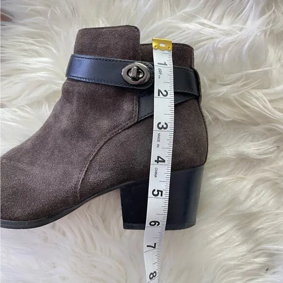 Coach | Women’s Patricia Ankle Boots Booties Shoes Chocolate Brown Suede Buckle