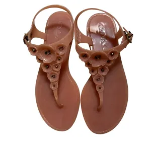 COACH Women's Tea Rose Peony Pink Multi Floral Jelly Sandals - Size 7