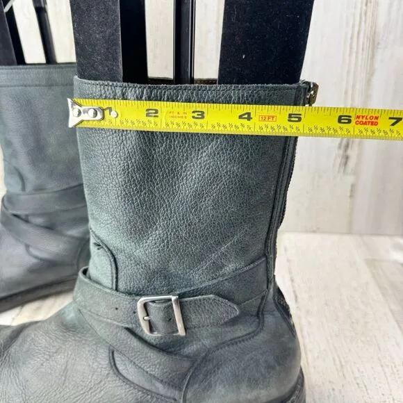Cole Haan 11.5M gray  Leather 'Marshall' Mid Calf Biker Boots Zip Rubber Strap