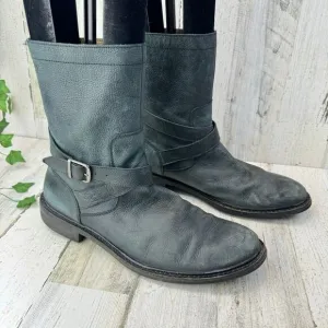 Cole Haan 11.5M gray  Leather 'Marshall' Mid Calf Biker Boots Zip Rubber Strap