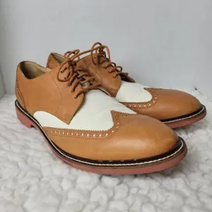 Cole Haan 2 Tone Men's Oxford Shoes Size 13 Brown Leather Ivory Canvas Wingtips